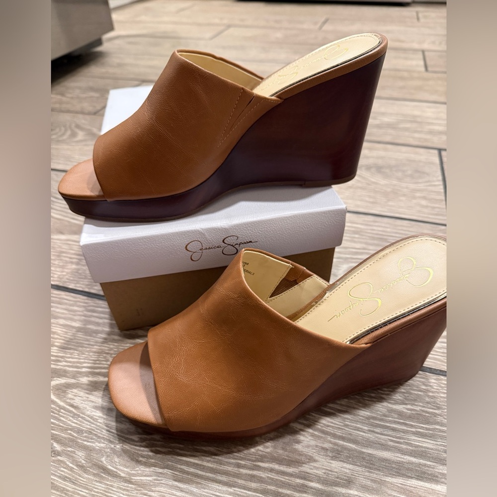 Jessica Simpson Tan Wedge Mules